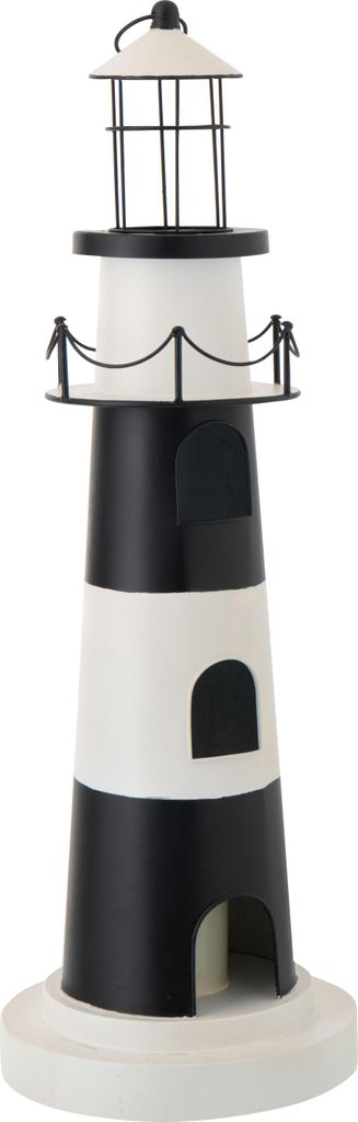J-Line Leuchtturm Mit Licht Eisen Schwarz/Weiß