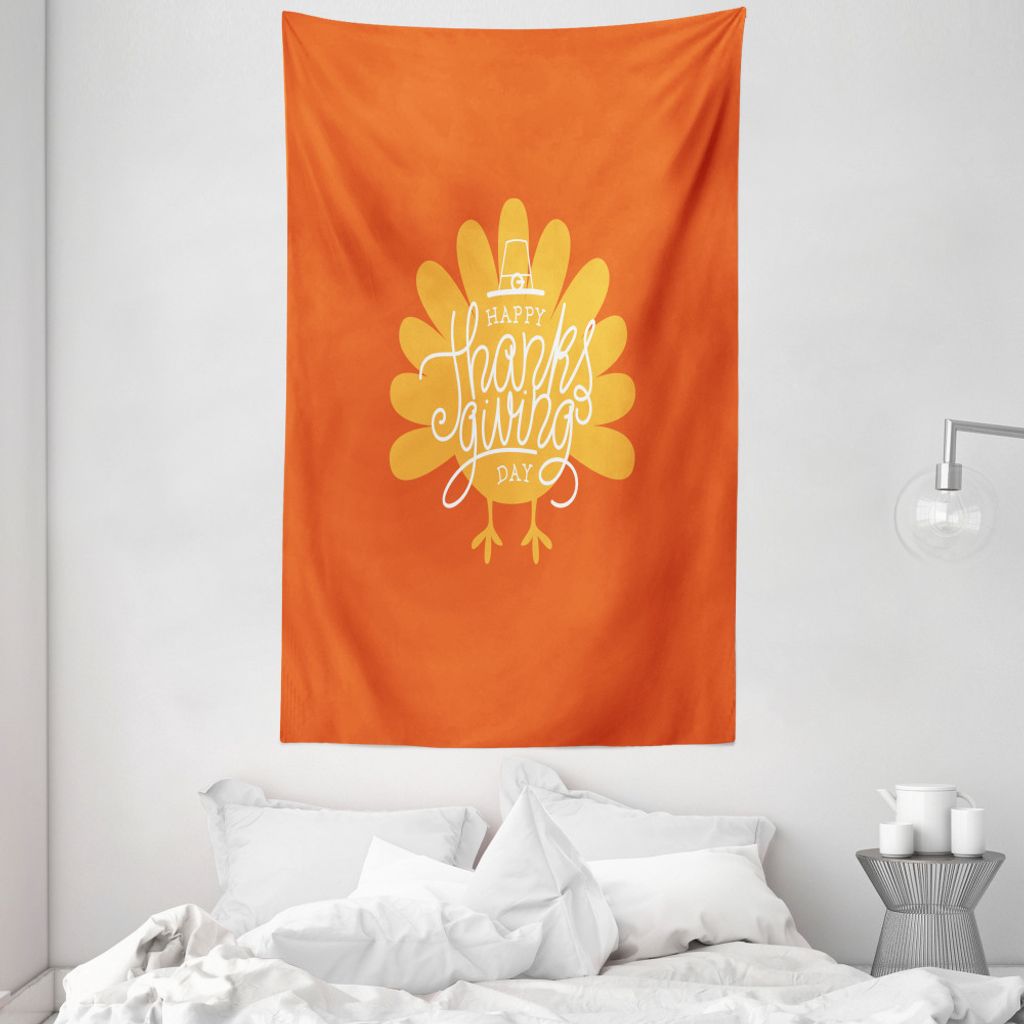 ABAKUHAUS Truthahn Wandteppich und Tagesdecke, Geflügel Silhouette Herbst aus Weiches Mikrofaser Stoff Waschbar ohne Verblassen Digitaldruck, 140 ...