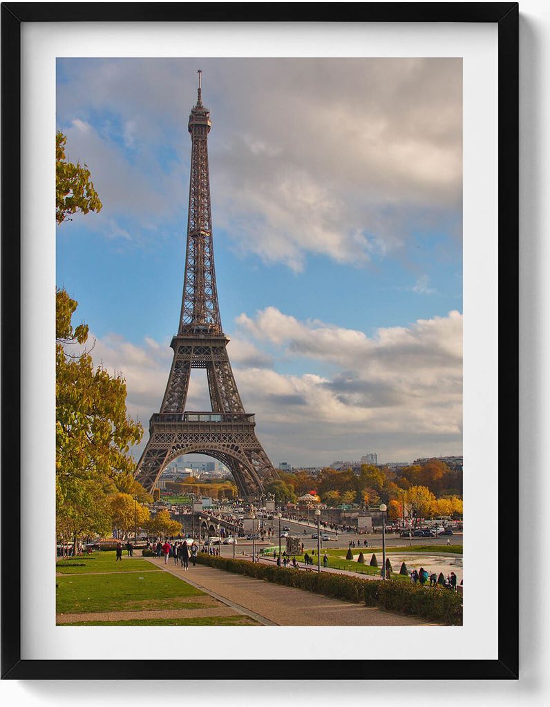 Herbst in Frankreich Eiffelturm– Wandbild mit Rahmen – Gerahmtes Bild – Wanddekoration – 60x80 cm – Schwarz Rahmen