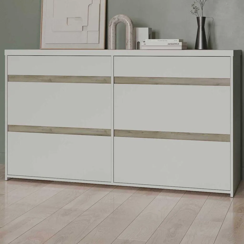 Commode bicolore 6 tiroirs CLYDE en chêne kronberg et blanc moderne - 11
