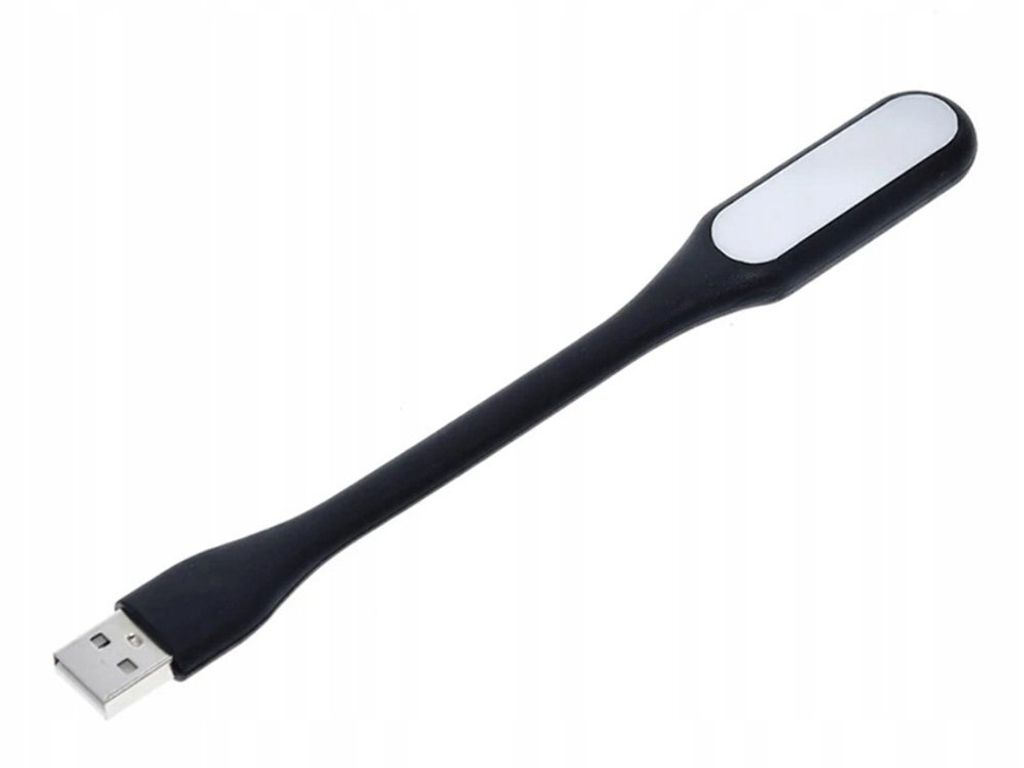 A black flexible USB LED light with a silver panel on a white background.