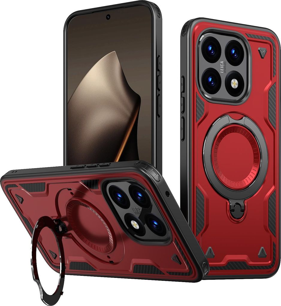 Dual Layer Hülle für Xiaomi 15T mit Ring Ständer Magnetisch Stoßfest Handyhülle Rot