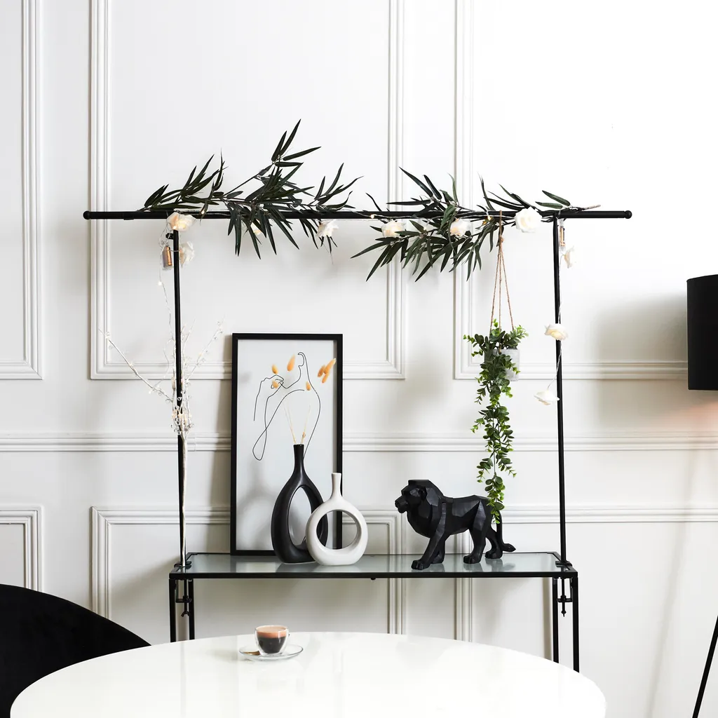 Barre de Table Extensible en Acier Noir Robuste pour Déco Suspendue