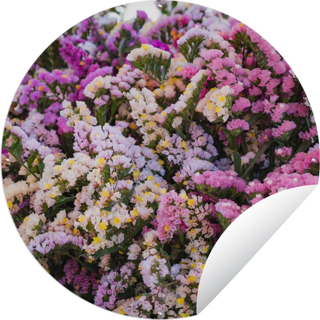 MuchoWow Gartenposter Outdoor-Poster Rund Ein Strauß mit einer Statice-Blüte darin Ø 120 cm Gartendeko Rundes Poster draußen