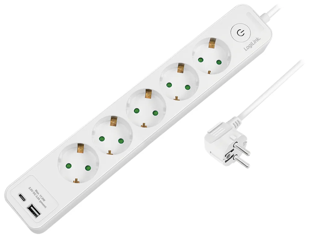 Multiprise 5 Prises de Courant avec Chargeur USB Double LogiLink LPS280U