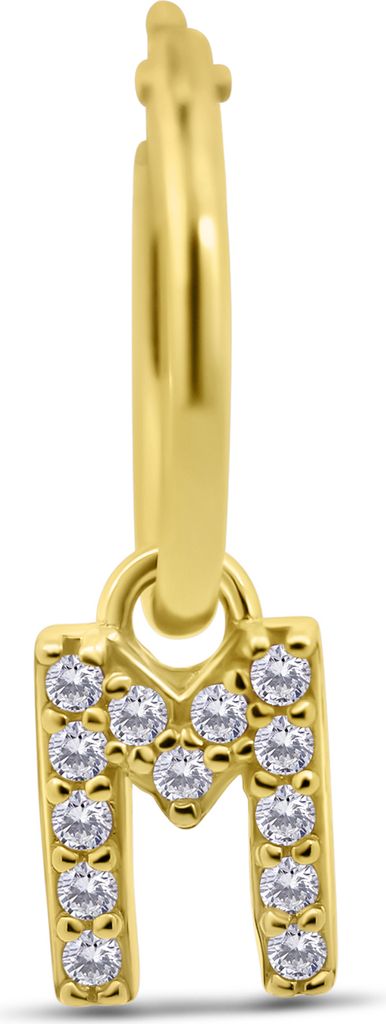 New Bling 9NB 906M Zilveren Oorring met letterhanger - Zirkonia - M - Half Paar - Goudkleurig