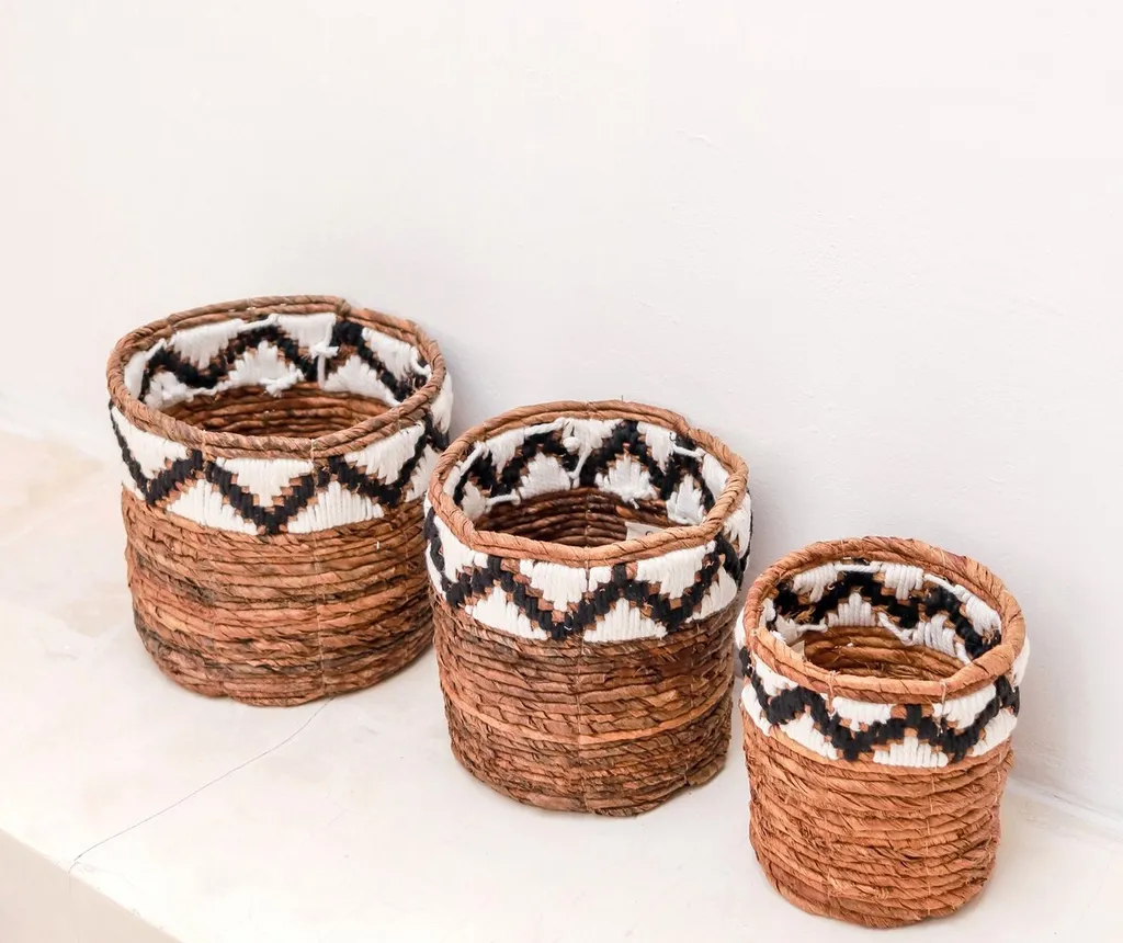 Cache-pot macramé et panier de rangement Sadara - Set de 3 tailles