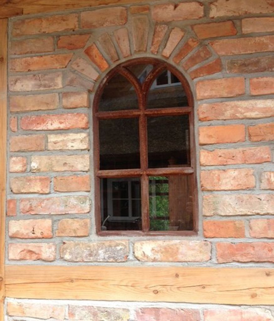 Eisenfenster mit Rundbogen, Fenster Gartenmauer, runder Bogen Fenster V 66 x 39