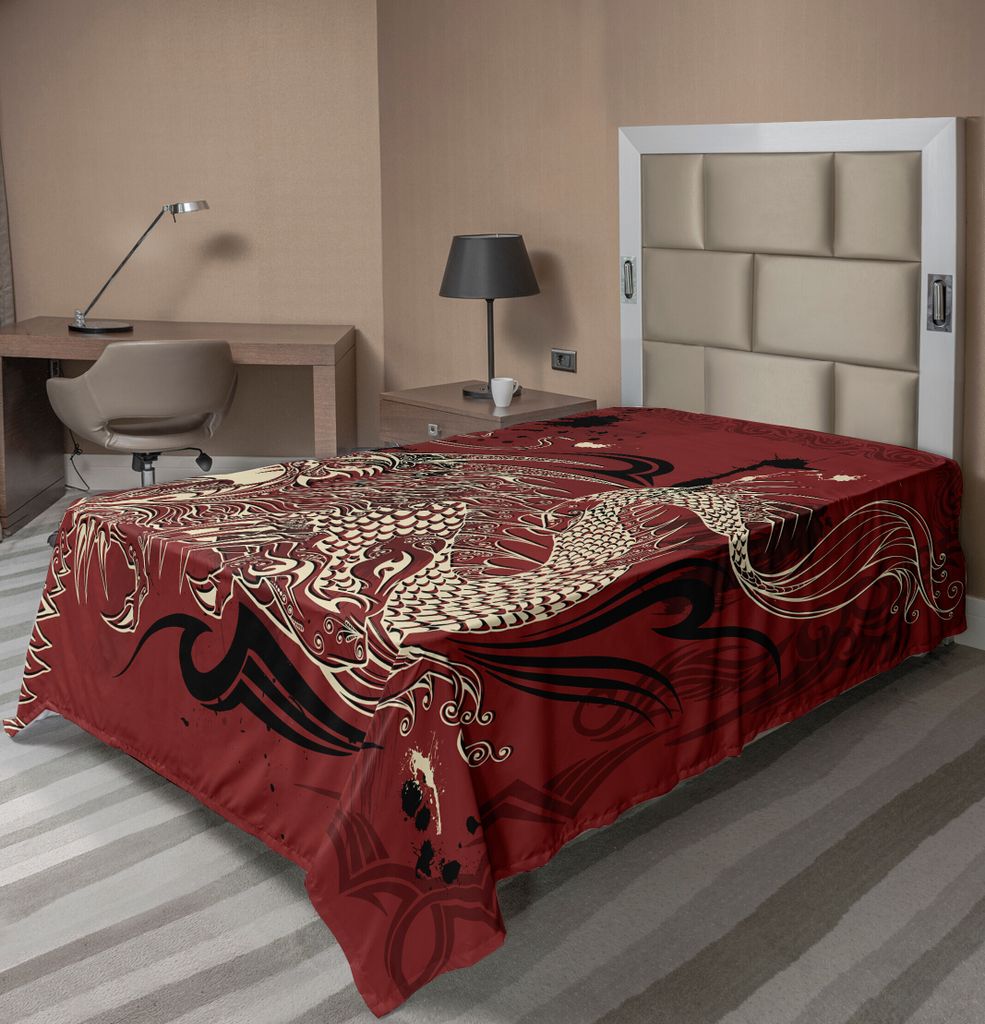 ABAKUHAUS Drachen Bettlaken, Angry Dragon Doodle auf Grunge Hintergrund japanische Mythologie östlichen ätherischen Muster, weiches bequemes ober...
