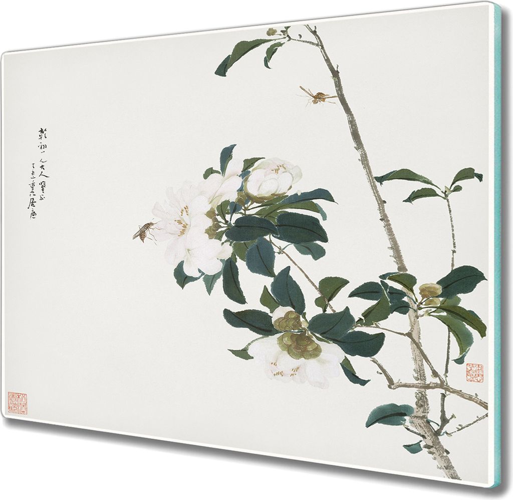 Coloray Schneidebrett Herdabdeckplatte 60x52 cm Kochplattenabdeckung Küchenbrett Hackbrett - Insekten und Blumen