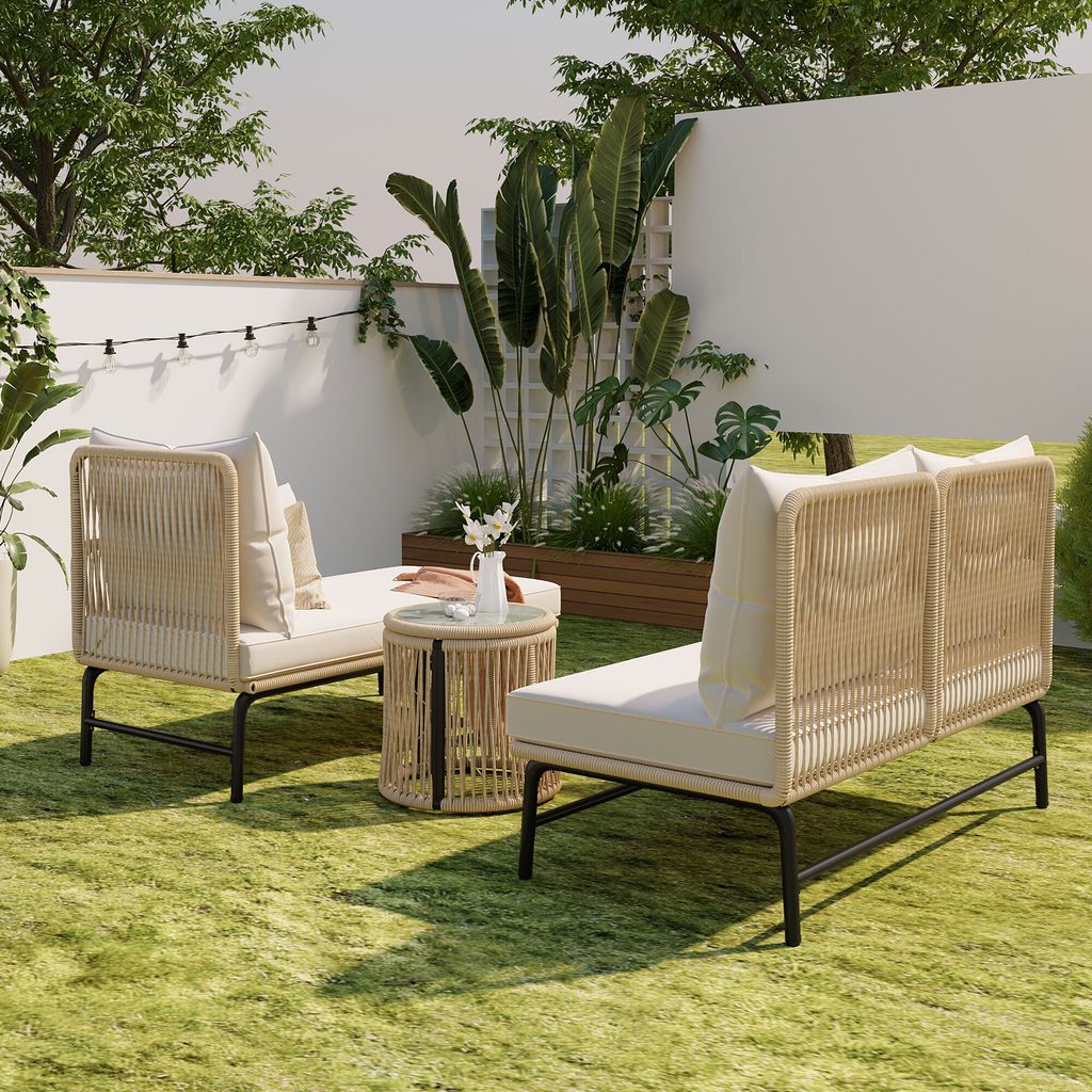 Flieks Gartenlounge Set 3-tlg, Balkonmöbel Set 3 Sitzer, Produktbild 3