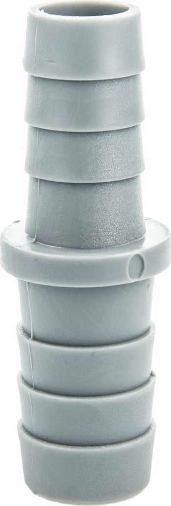 A close-up studio shot of a gray plastic hose connector.