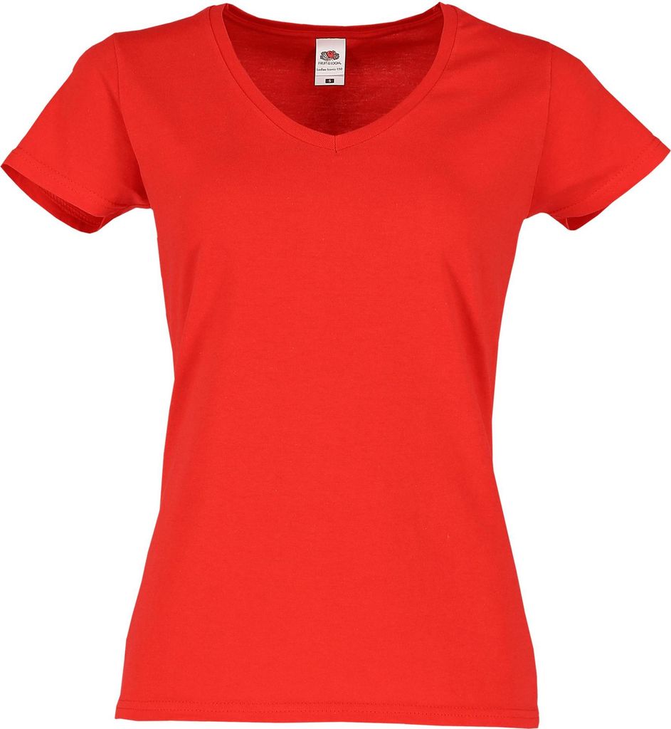 Fruit of the Loom Ladies Iconic 150 V-Neck T-Shirt Farbe: rot Größe: S