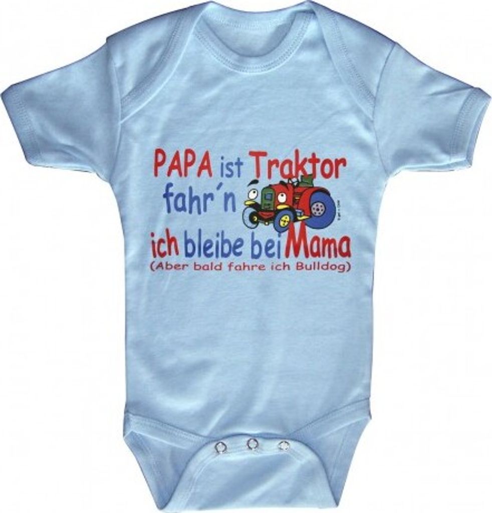 Babystrampler mit Print - Papa ist Traktor fahrn ich bleib bei Mama - 08308 hellblau - Gr. 0-24 Monate Größe - 6-12 Monate