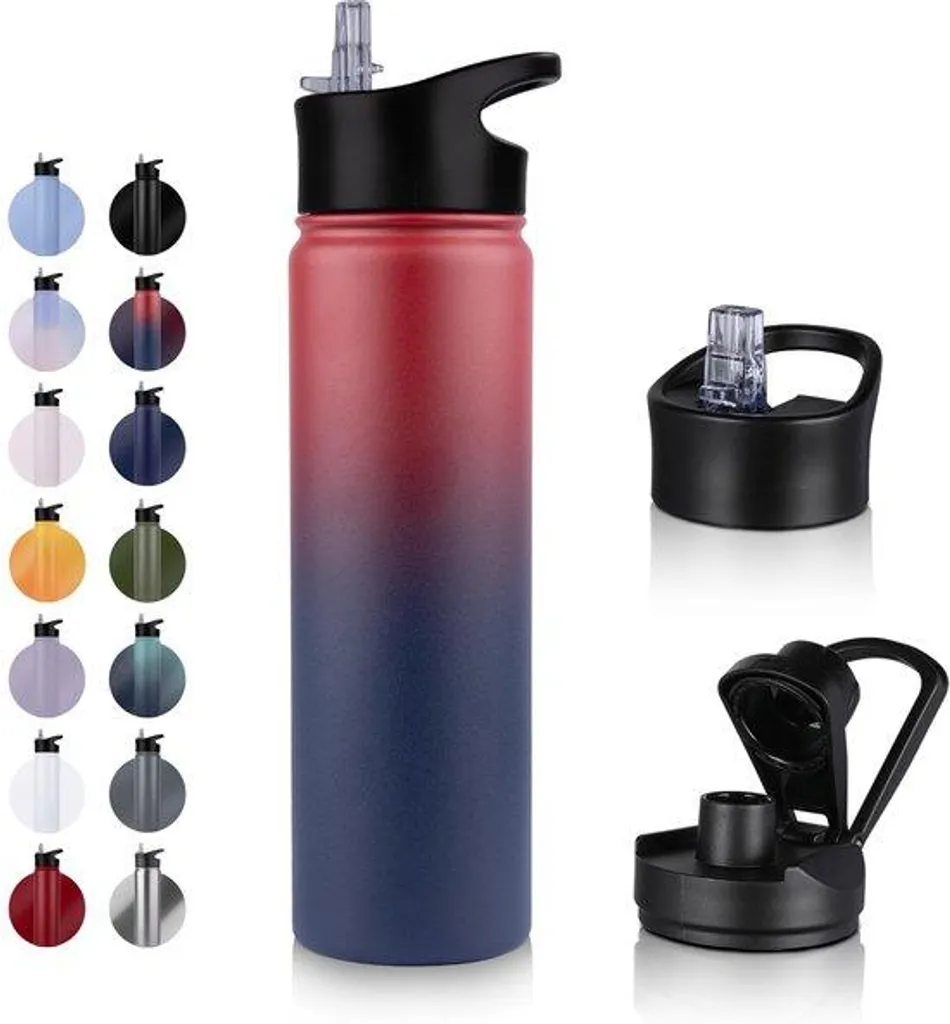Bouteille isotherme RVS 750 ml en inox avec cordon de transport en jute