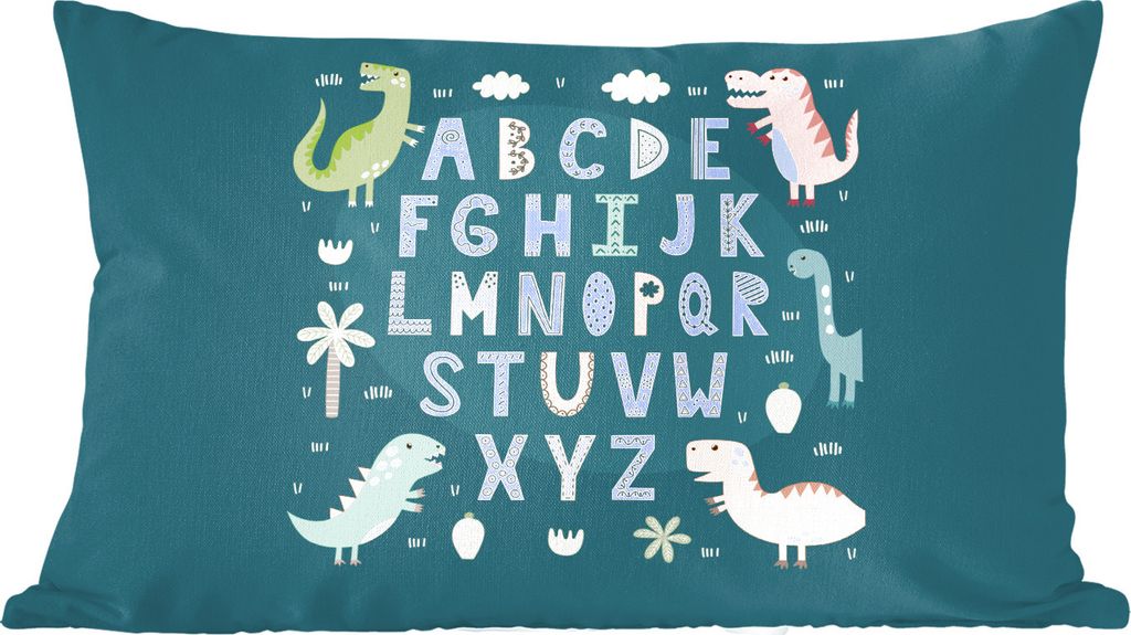 MuchoWow Zierkissen Sofakissen Wohnzimmer Dekokissen 60x40 cm Illustration des Alphabets und der Dinosaurier - Kopfkissen - Polster mit Foto