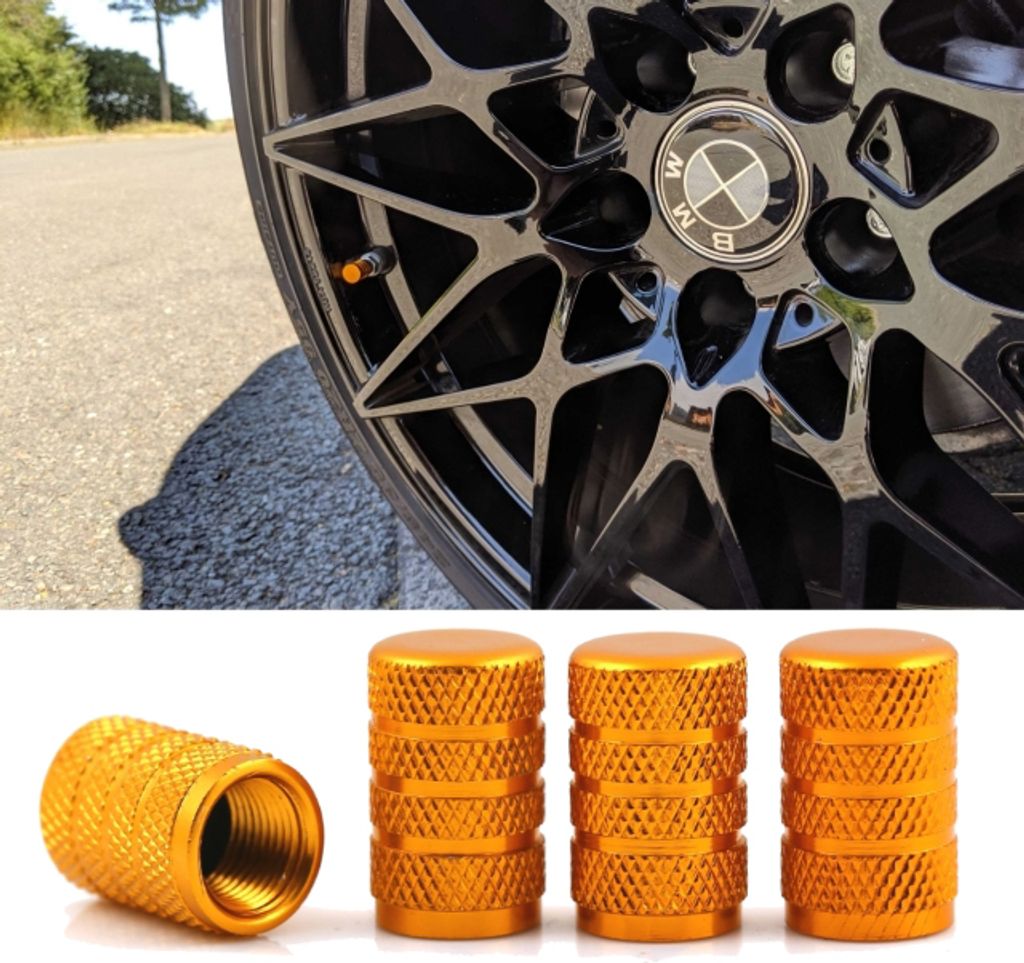 4 Ventilkappen Kappen SET Gold eloxiert für Autoventile Fahrrad Motorrad Bike