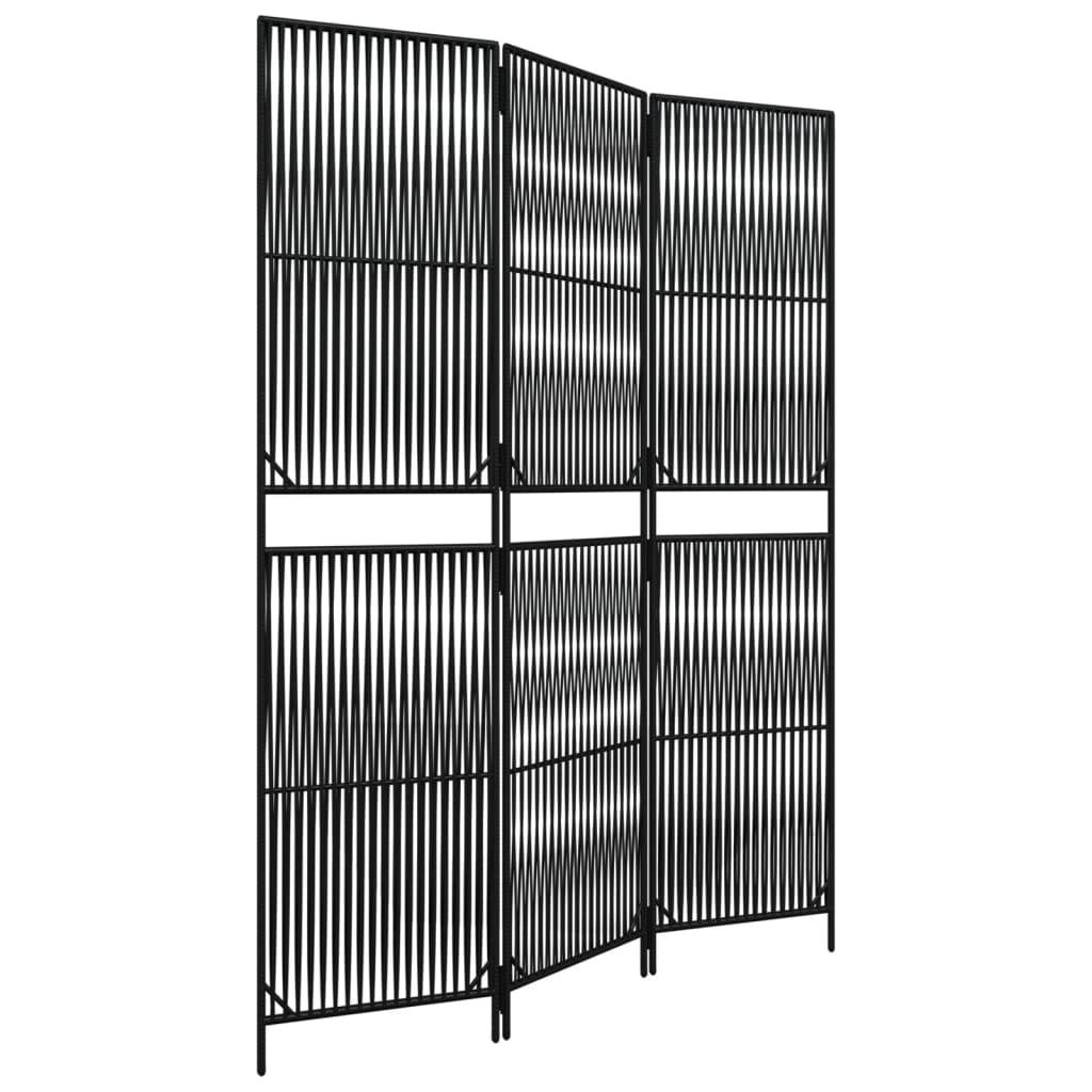 Paravent 3-tlg. Schwarz Poly Rattan Produktbild 