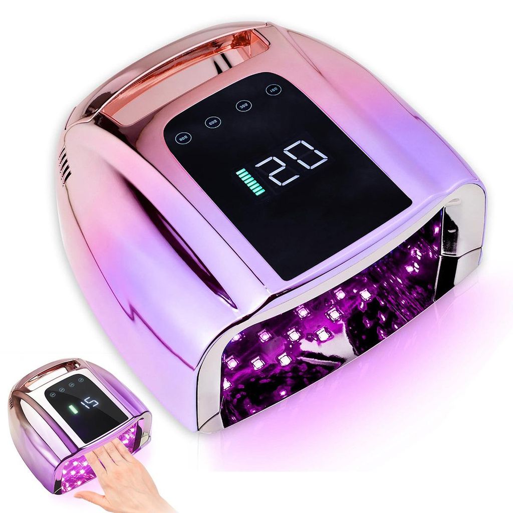 96W wiederaufladbare UV-LED-Nagellampe,kabellos, mit LCD-Display, automatischem Sensor, 4 Timer-Einstellungen und abnehmbarem Boden für Nagelhärtung