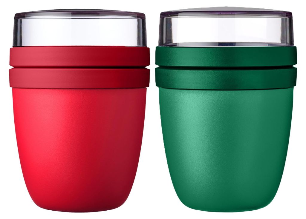 Mepal | Lunchpot Ellipse Mixed Mini | Campus Red + Vivid Green | Müslibecher to go | Unterteilung für Joghurt & Müsli | 300 ml + 120 ml | Geeign...