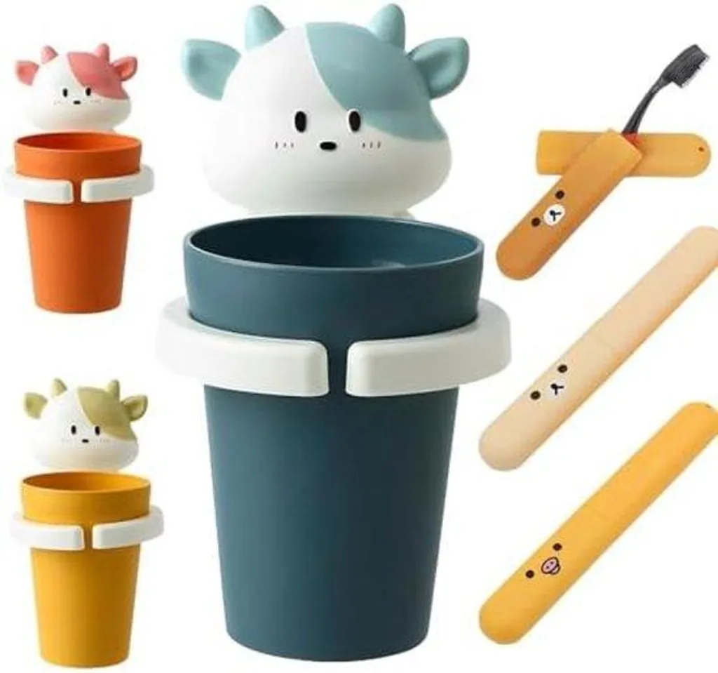 Gobelet de brossage de dents pour enfants : kit de voyage 3 pièces bleu
