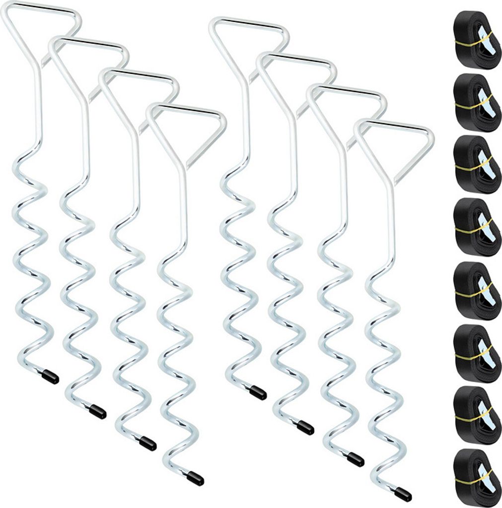 TolleTour Bodenanker für Trampolin, 8 Stück, Sturm-Anker zum Eindrehen mit verstellbarem Gurt, Erdanker/Erdnagel verzinkt, für Schaukel, Gartenh...