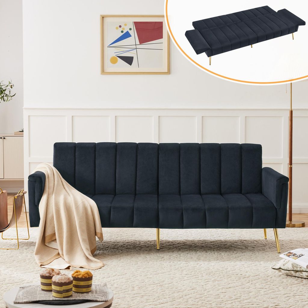 Merax Schlafsofa mit Bettfunktion,Klappbett Bettsofa Klappsofa mit Schlaffunktion,Gästebett Rückenlehne neigbar 105°/140°/180°,184 x 71 x79cm,...