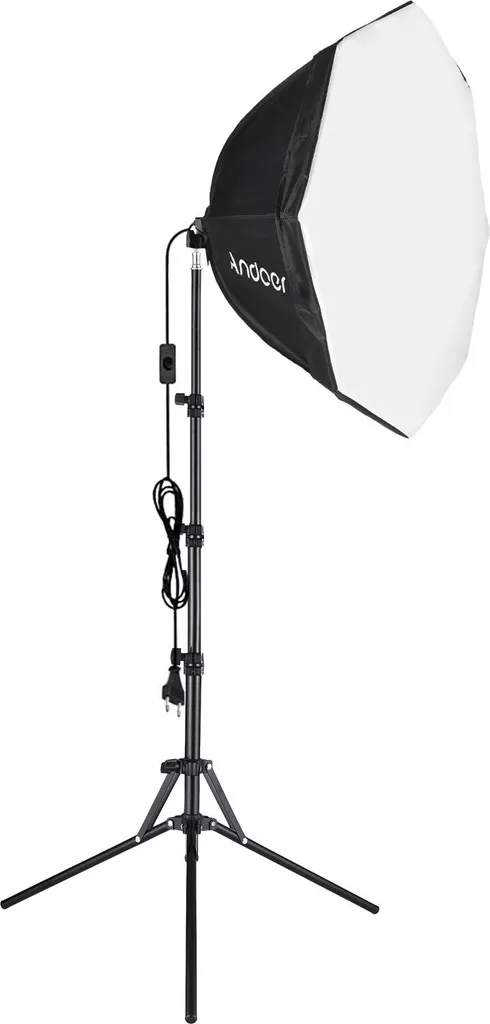 Softbox 70cm Lumineuse Octogonale Andoer et Support Métal Stable