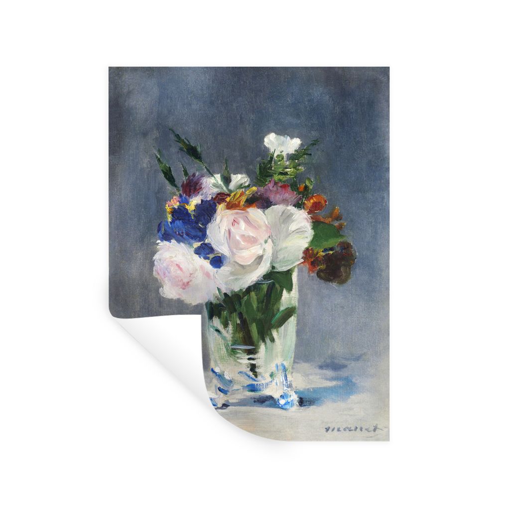 MuchoWow Wandtattoo Wandsticker Wandaufkleber Blumen in einer Kristallvase - Edouard Manet 30x40 cm Selbstklebend und Repositionierbar - Sticker ...