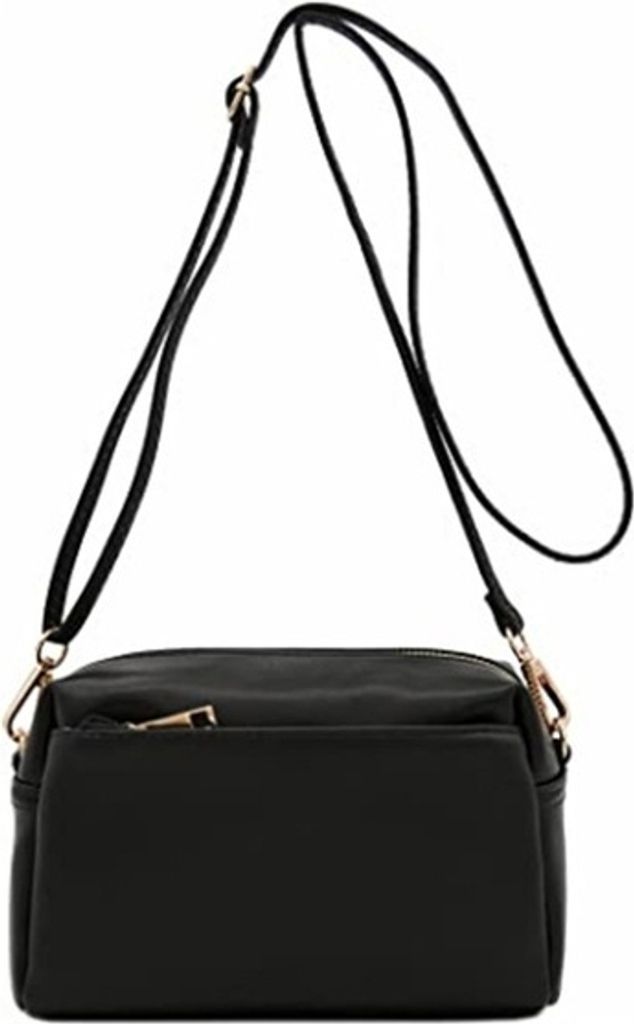 ASKSA Damen Handy Umhaengetasche Veganem Leder Crossbody Schultertasche mit Kartenschlitz Verstellbar Abnehmbar Schultergurt,Schwarz