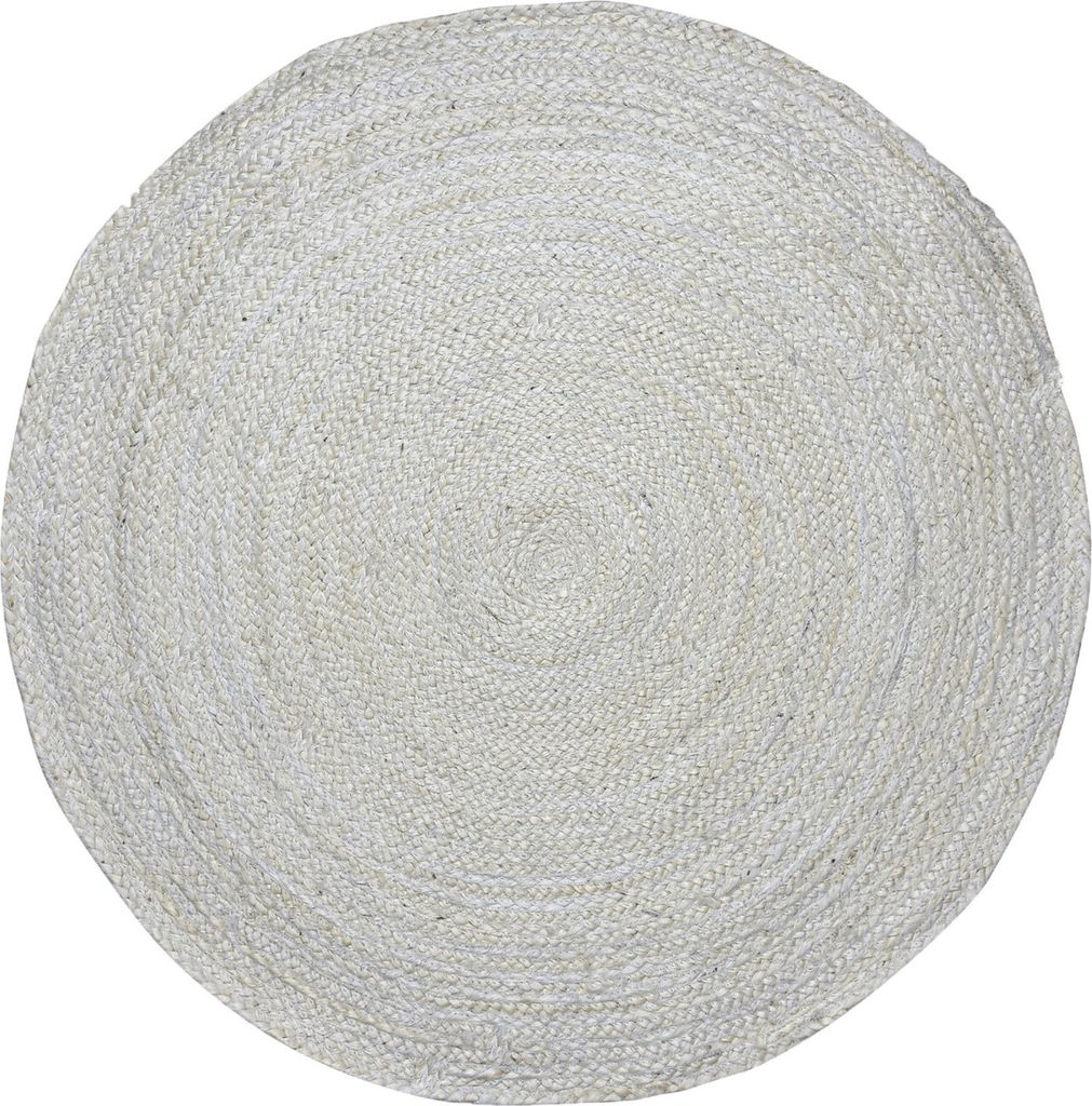 Marrakesch Boho Deko Jute Teppich rund 80 cm handgeflochten in Elfenbein | Runder Teppich Abrila für Wohnzimmer Flur Bad oder Küche | Runde Outdo...