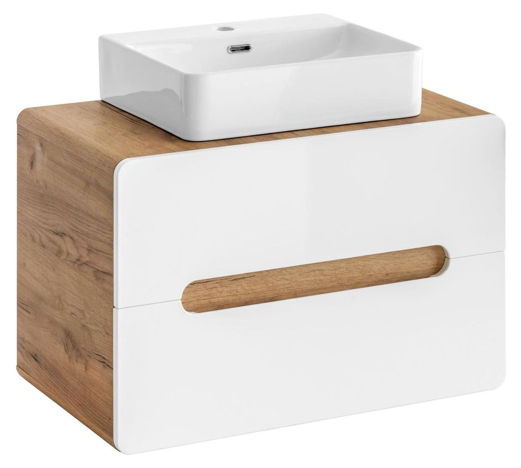 Waschtisch Badezimmer Waschbecken mit Aufsatz Becken 80cm Unterschrank Hochglanz