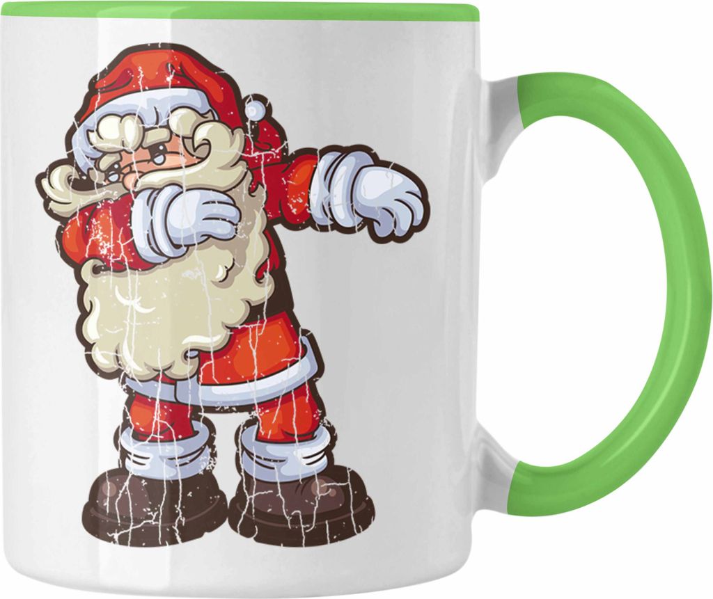Trendation - Weihnachten Tasse Weihnachtsmann für Kinder Weihnachtstasse Lustig Geschenk Becher Jungs Jungen Mädchen Cute Grafik (Grün)