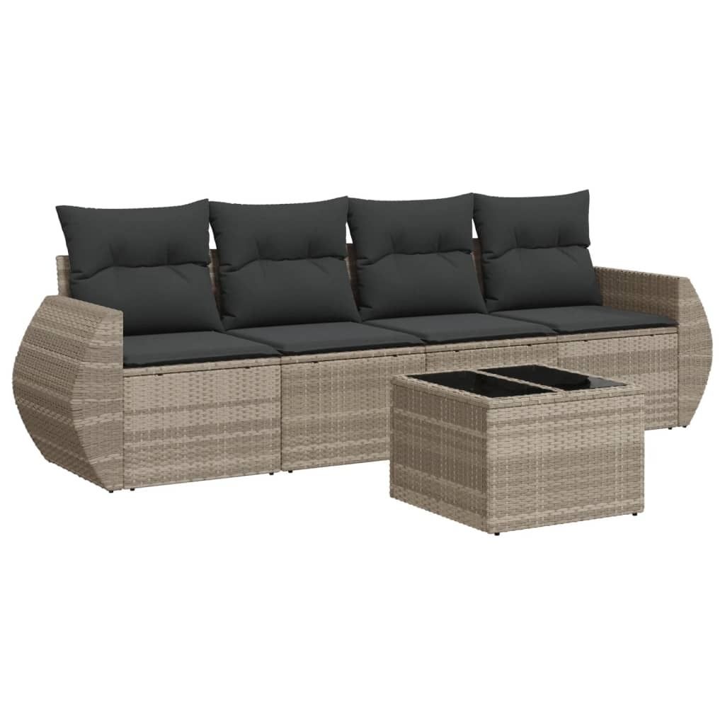 (Robust Möbel) 5-tlg. Garten-Lounge-Set - elegantes Design - Sitzgruppe/Gartengarnitur - mit Kissen Hellgrau Poly Rattan - Terassenmöbel DEM...