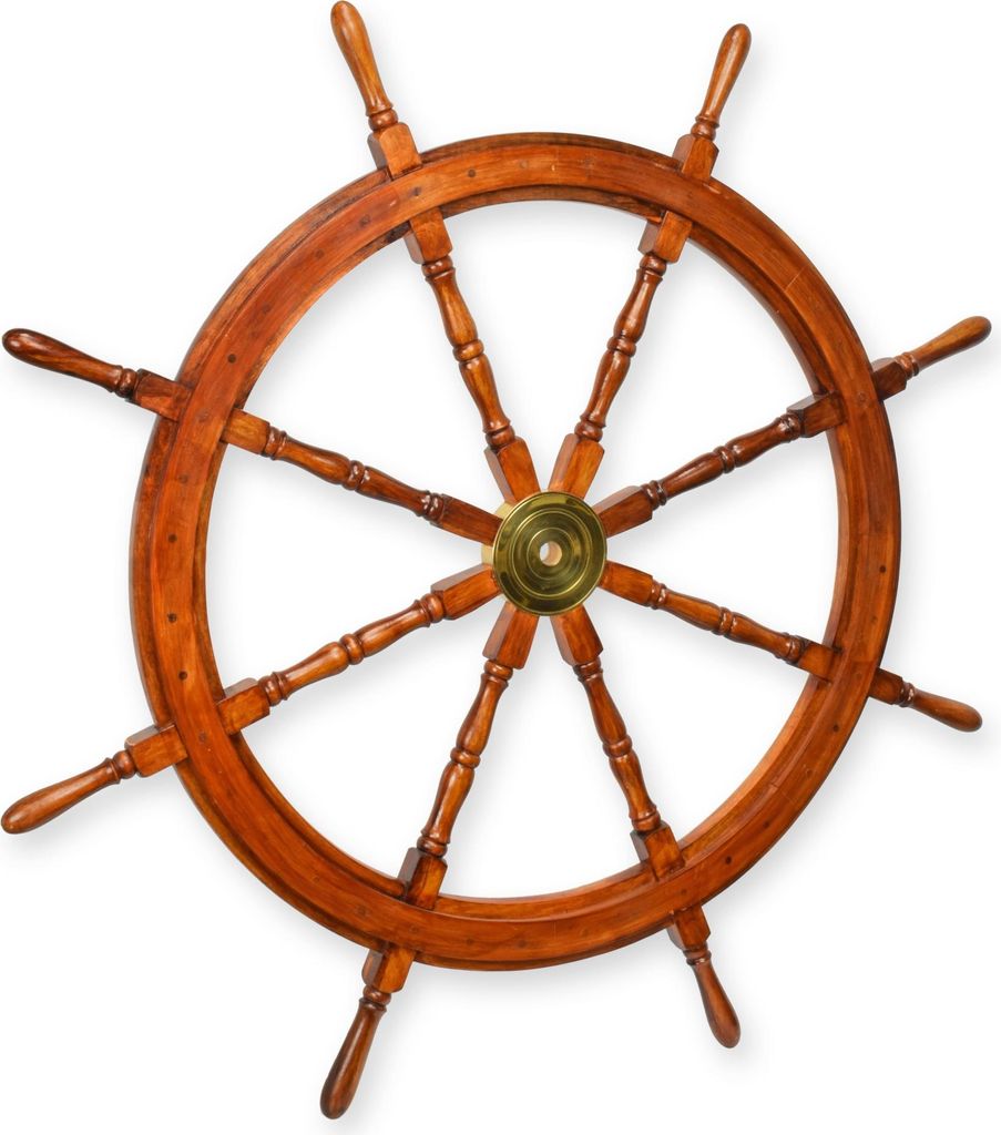 Ein hölzernes Steuerrad 125cm Maritim Replikat Retro Design Dekoration