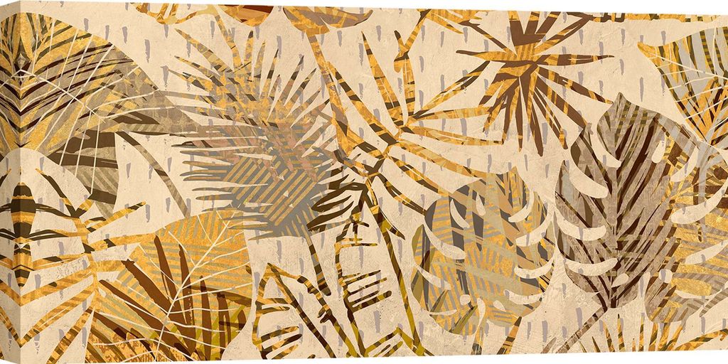 Leinwandbilder, Blätter - Eve C. Grant, Goldene Palmblätter - 100x50 cm