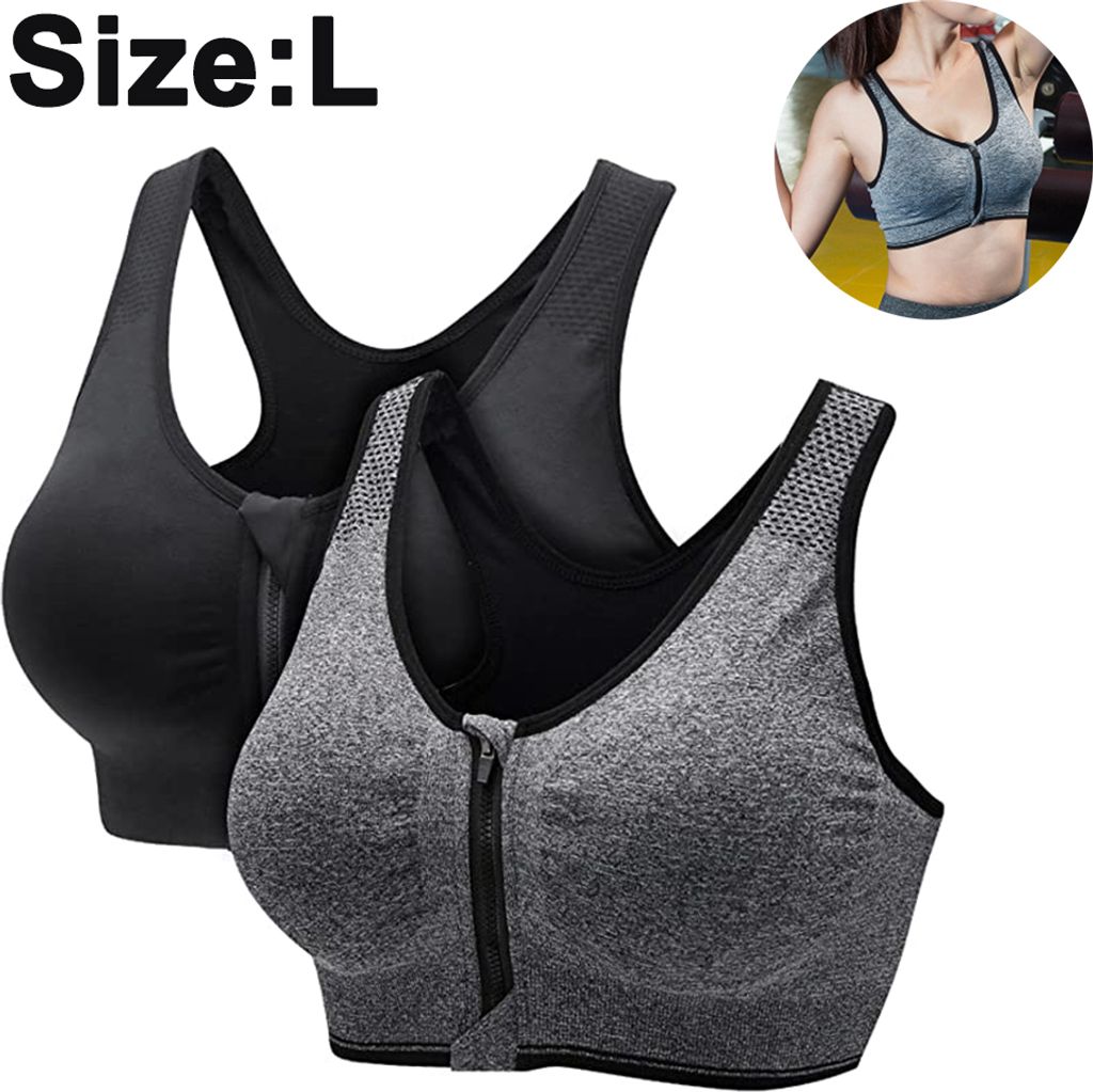 2 Stück Sport-BH für Damen, mit Reißverschluss vorne, Produktbild 