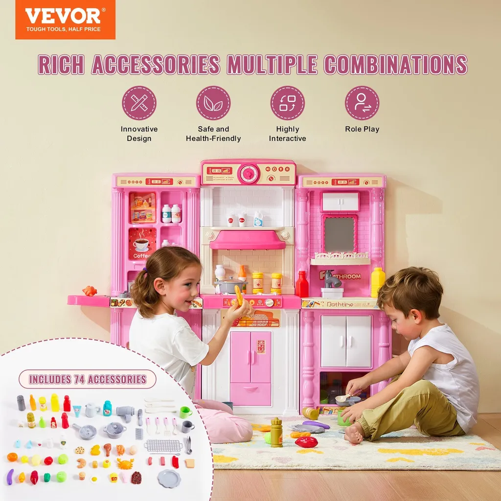Cuisine enfant avec 74 accessoires dinette rose pour s'amuser - 2