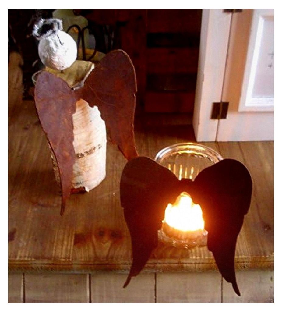 2 Engelflügel aus Metall mit Rostpatina für Winterdekoration im Landhausstil