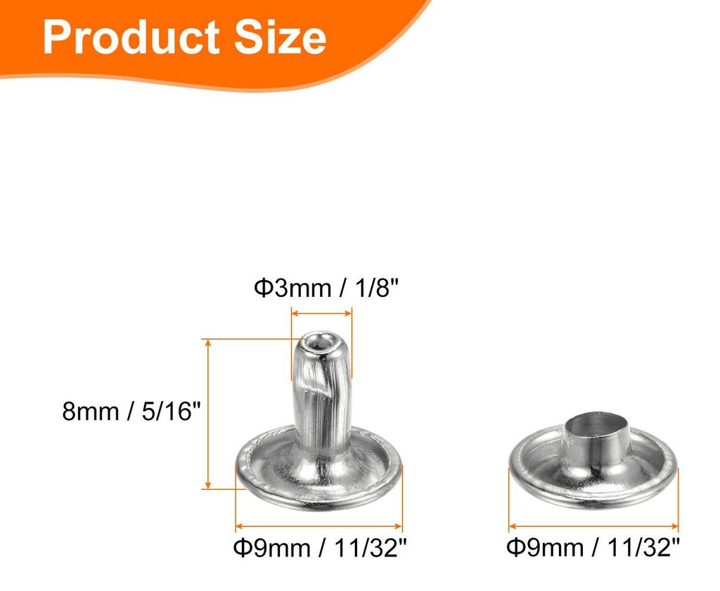 100er Set Leder Nieten 9x8mm Runde Doppelkappe Tubular Metall Hohlnieten Spitznieten Zubeh?r Schraubnieten Rš¹cknieten fš¹r Lochzange Gš¹rtel...