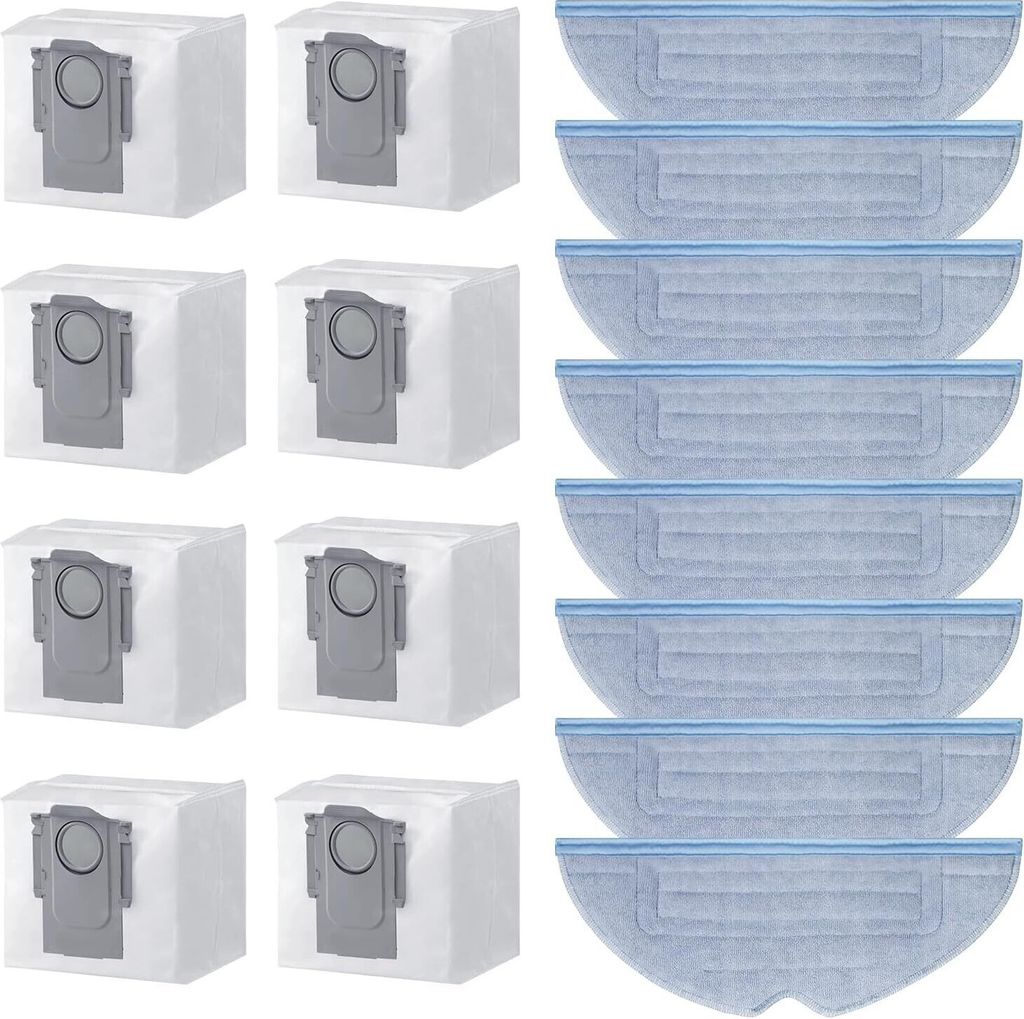 16 Stück Ersatzteile Zubehörset für Roborock S7 MaxV Ultra/Plus/S7 Pro Ultra/S7+,8 Staubbeutel,8 Mopp Wischtücher,Saugroboter Zubehör