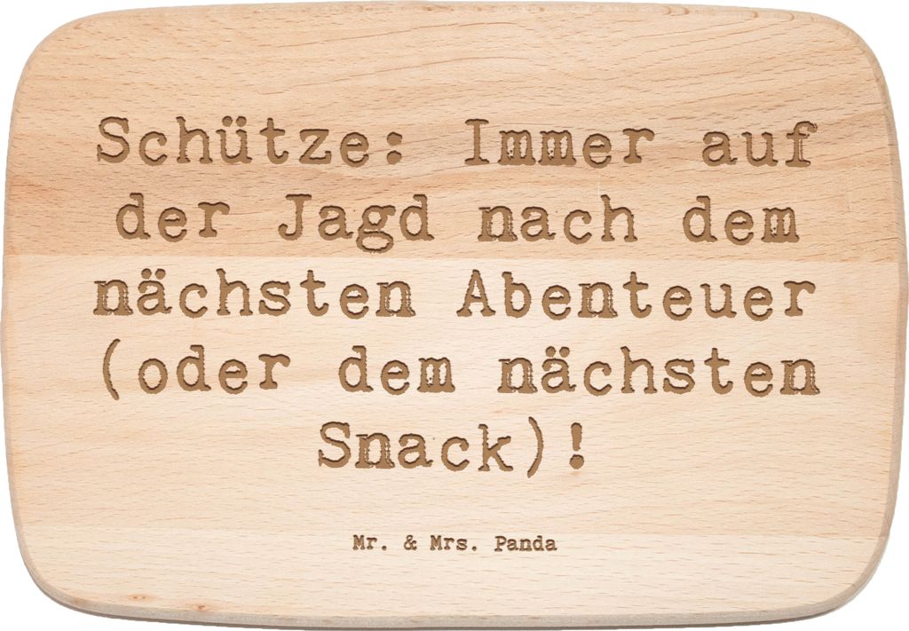 Mr. & Mrs. Panda Schneidebrett Holz Spruch Abenteuer Schütze - Transparent - Geschenk, Geschenke Sternzeichen, Frühstücksbrettchen, Holzbrett, T...