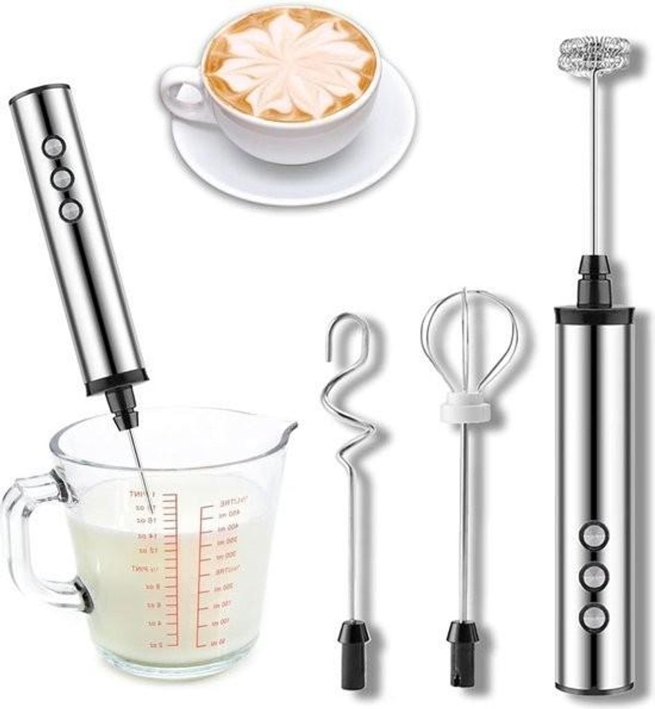 Elektrischer 3-in-1-Milchaufschäumer – Schneebesen – Geschwindigkeitsstufen – Wiederaufladbar – Mini-Milchaufschäumer – USB-Mixer – E...