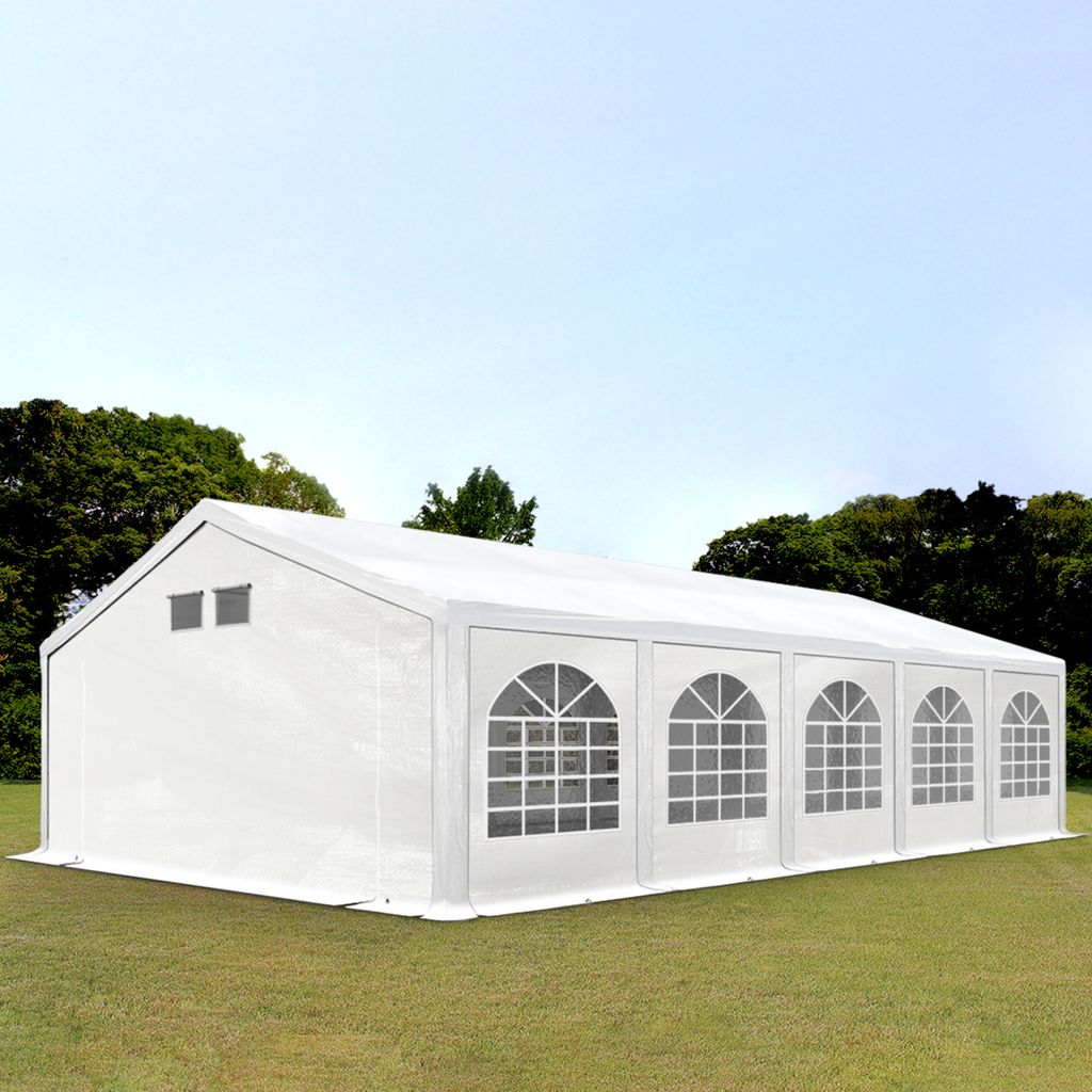 TOOLPORT Partyzelt Festzelt 5x10 m in weiß Professional PE Plane 550 N Wasserdicht UV Schutz mit BODENRAHMEN Gartenzelt