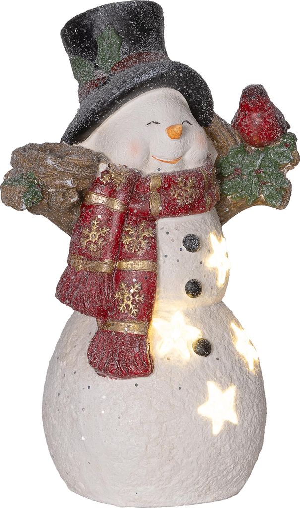Weihnachtsdeko, Schneemann mit Vogel, 4 warmweiße LEDs, Produktbild 