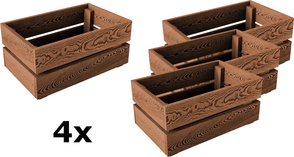 Lermowood Holzkisten 4x Box0421 25 x 40 x 19cm Eiche | Dekokisten aus Holz Massive Holzkiste Regalkiste Weinkiste