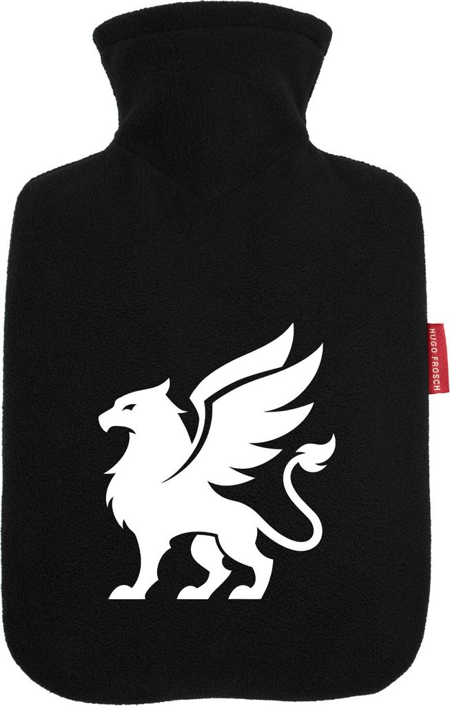 Huuraa Wärmflasche Greif Silhouette 1,8 Liter Black Classic Veloursbezug Bettflasche Geschenkidee