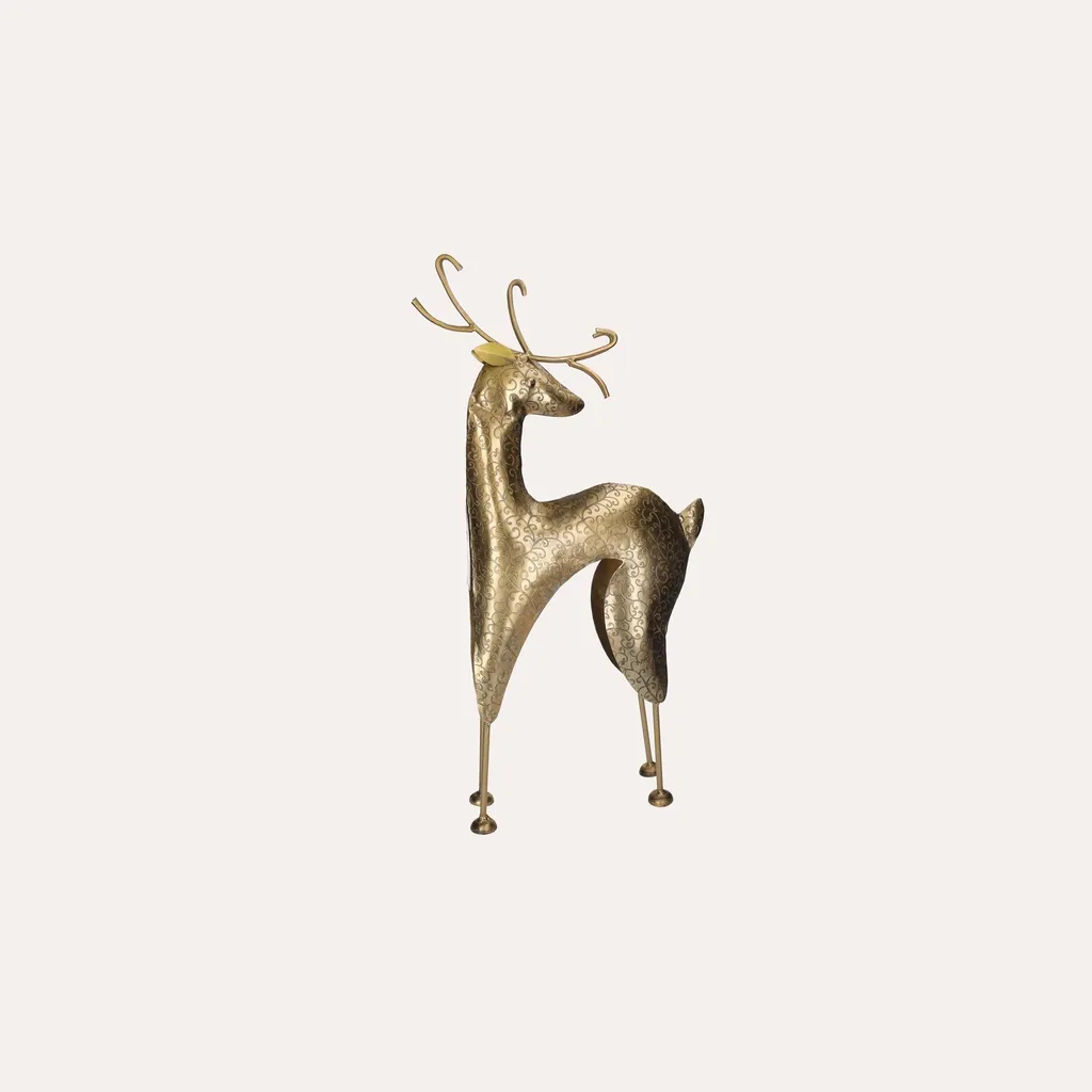 Figurine Renne Dorée 25cm - Décoration de Noël Scintillante et Élégante