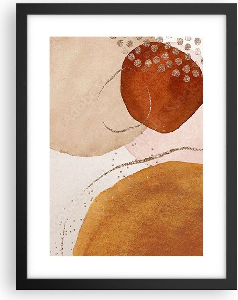 Gerahmtes Poster - Schwarzer Rahmen - Orange Abstraktion Flecken - 30x40 cm - Wand Bild - Wanddeko - Wandbilder - Kunstposter - Wandposter - Bilder...