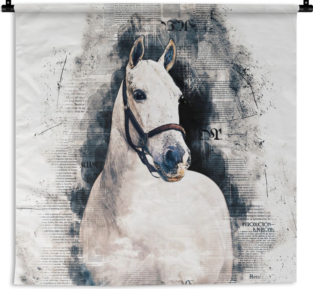 MuchoWow Wandteppich Wandbehang Pferd - Zaumzeug - Zeitung - Mädchen - Kinder - Mädchen 150x150 cm Tapisserie Dekoration Wandtuch - Wohnaccesso...